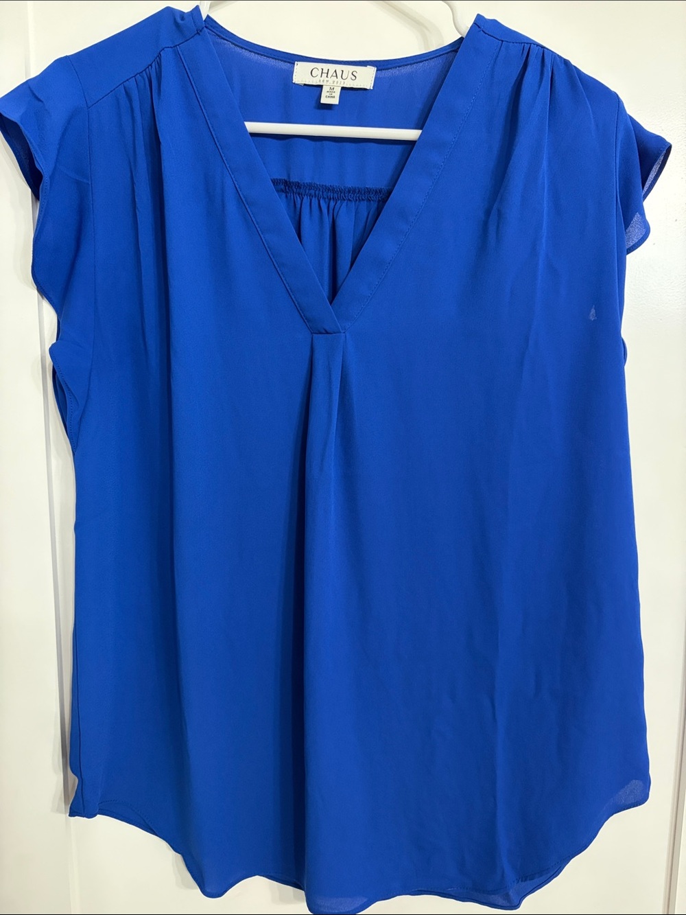 Chaus Bright Royal Blue V-Neck Cap Sleeve Blouse